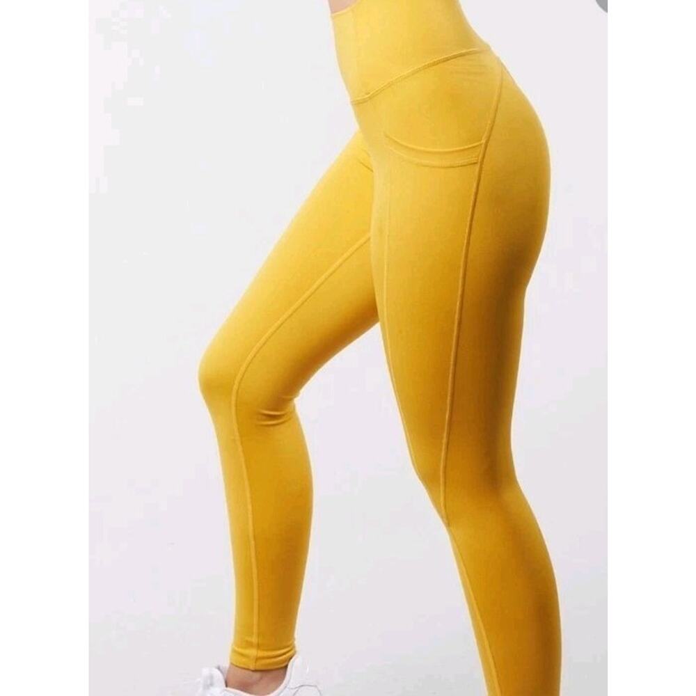 BuffBunny Luna leggings in flame Women XS Yellow Gold High Rise Pockets Yoga